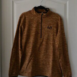 Realtree Men's Fleece Quarter Zip Pullover Sweatshirt in a Brown Heathered XL